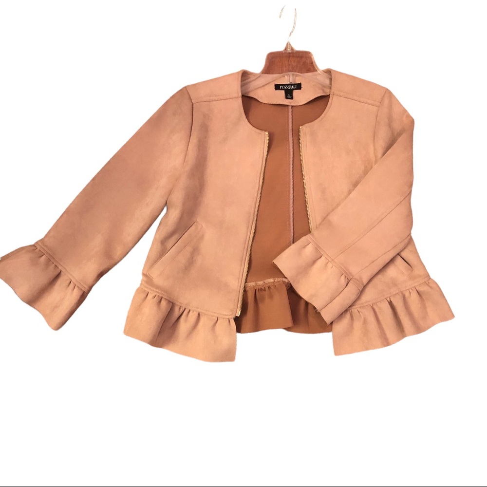 Roz & Ali Womens Suede Pink Blazer Size Small Fall Peplum Staple Casual Feminine